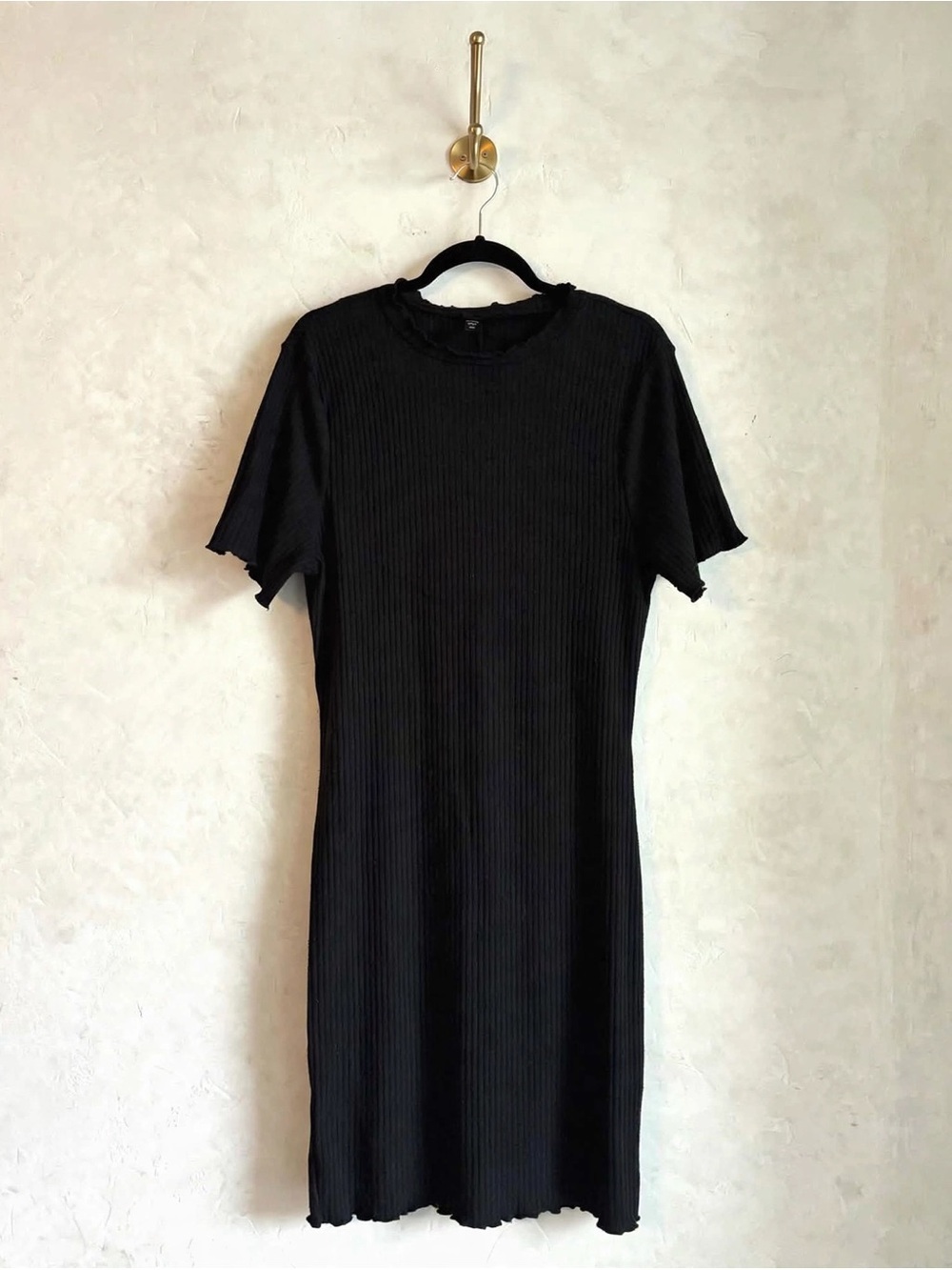 SHEIN Curve Black Ribbed Bodycon Midi Dress 2XL Lettuce Trim